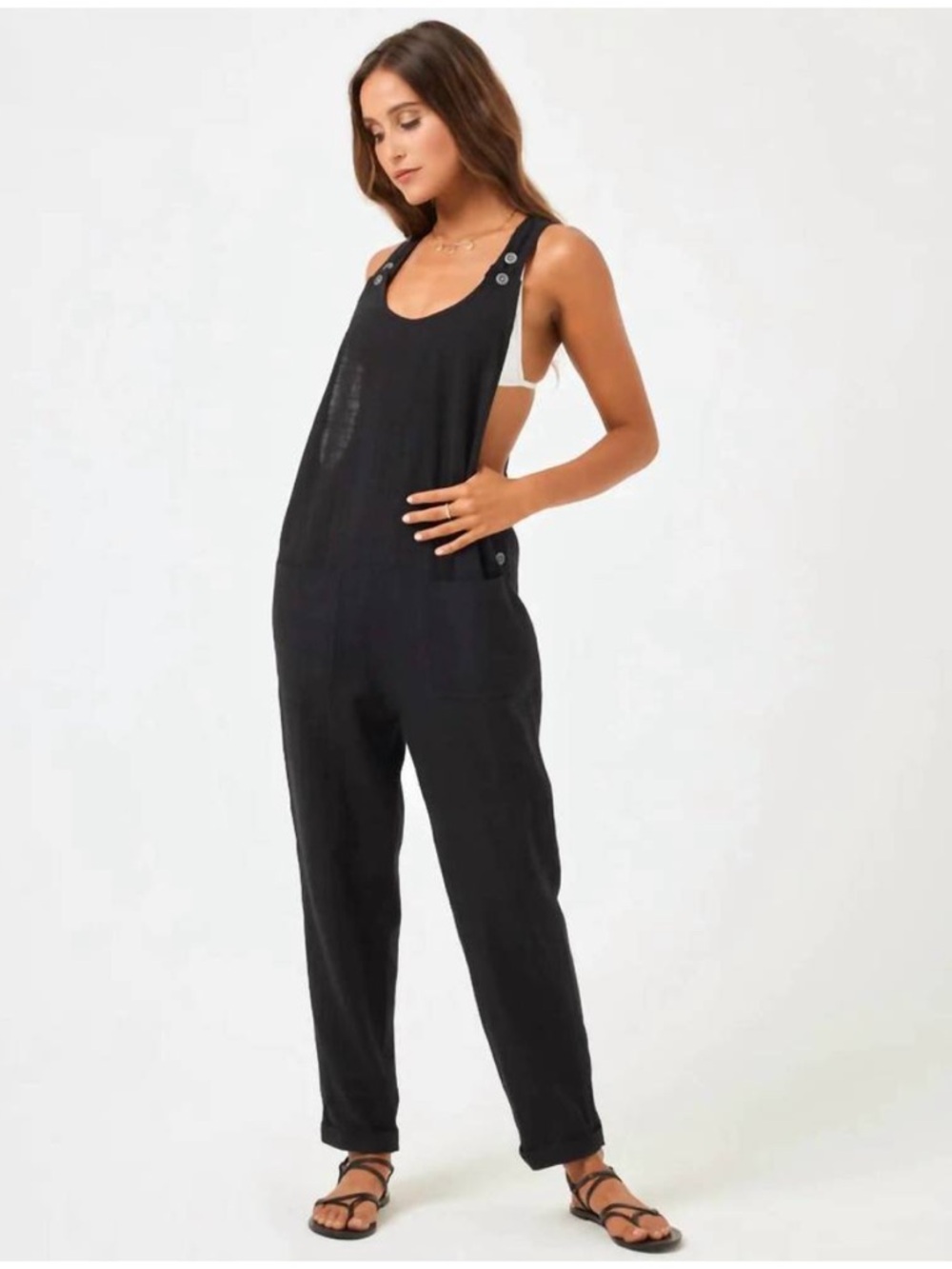NEW L*SPACE Freya Jumpsuit Black Size XS Sleeveless Cotton NWT Casual Neutral